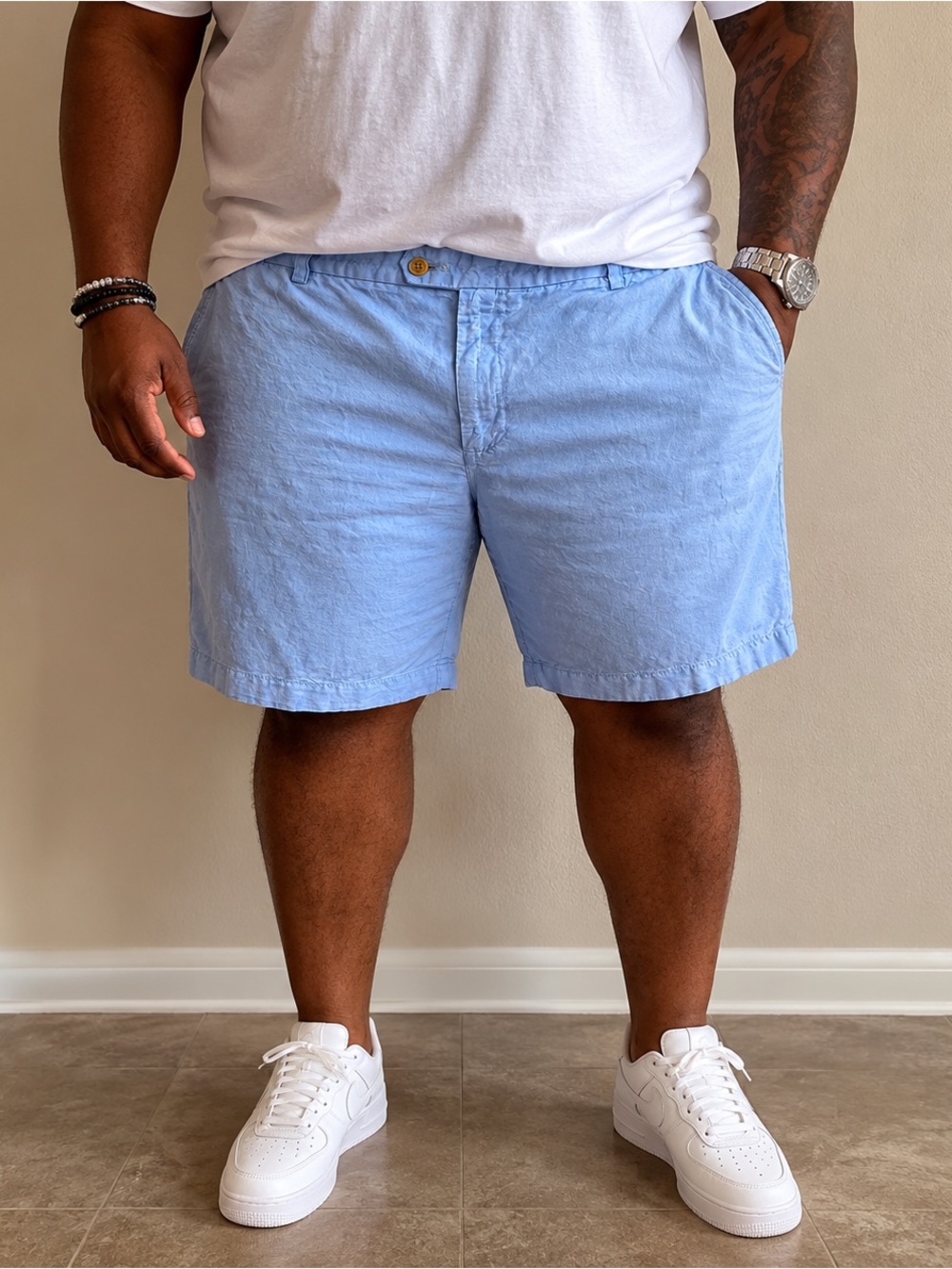 Brooks Brothers Linen Bermuda Shorts Blue W42 Baird McNutt